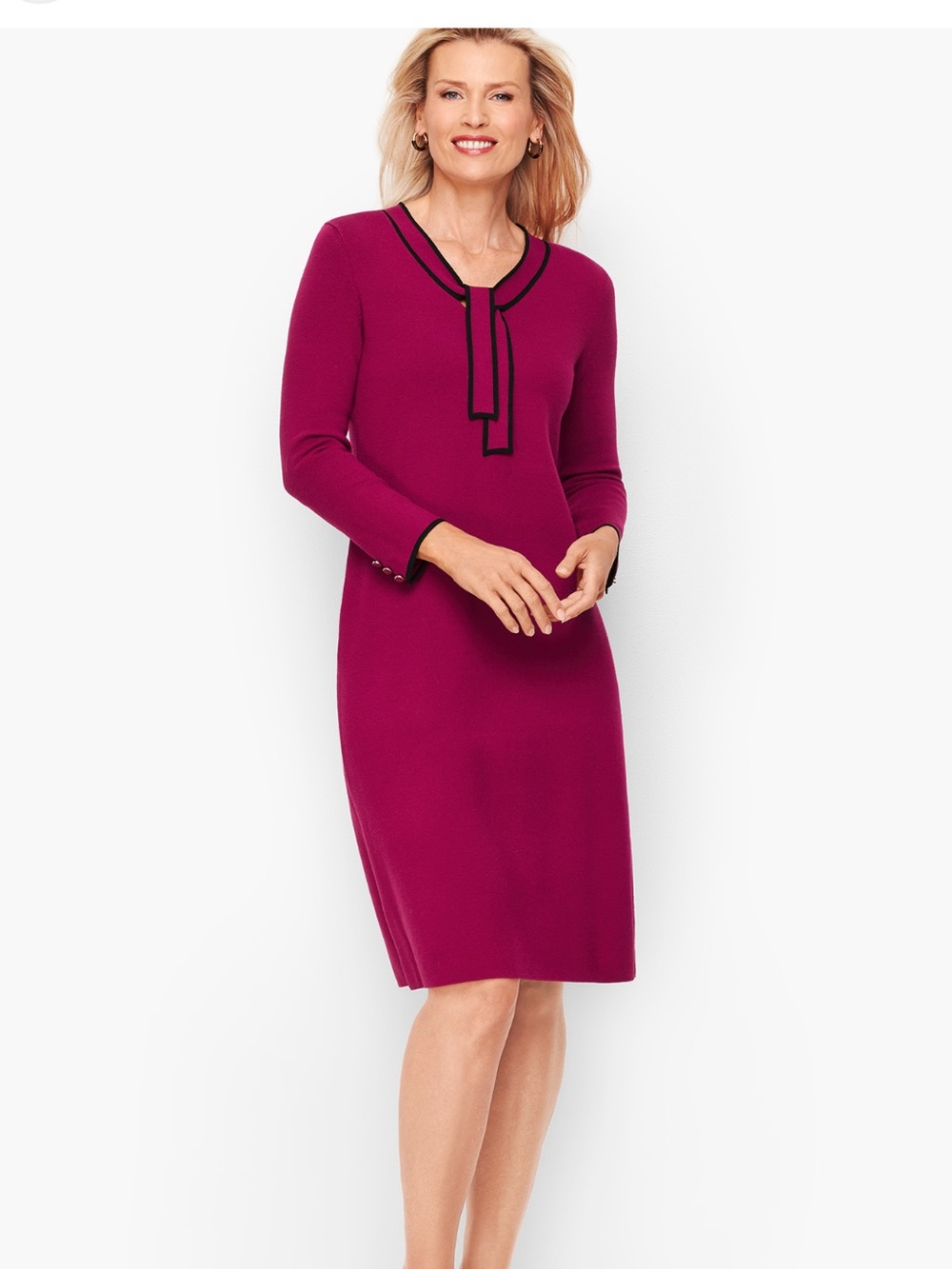 Talbots Magenta Tie-Neck Long Sleeve Sheath Dress size XS